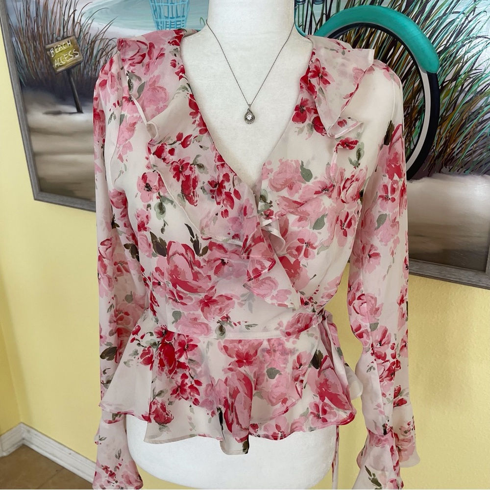 If By Sea Flora Wrap Blouse Ruffled S